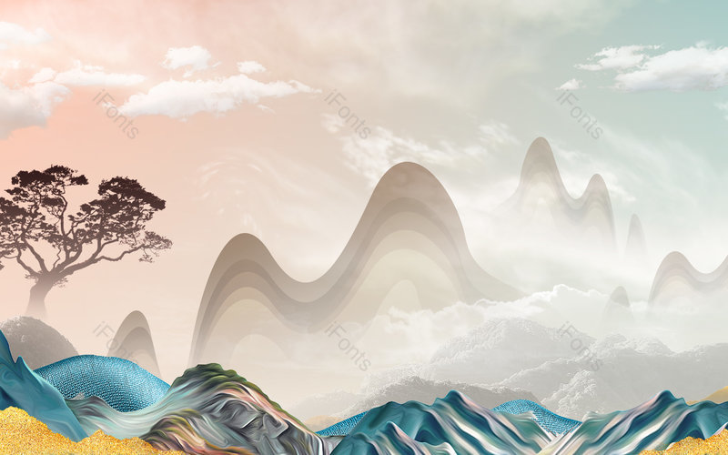 中国古风中式意境山水装饰背景设计,插画/手绘图,插画/手绘图库,插画/手绘图下载,插画/手绘